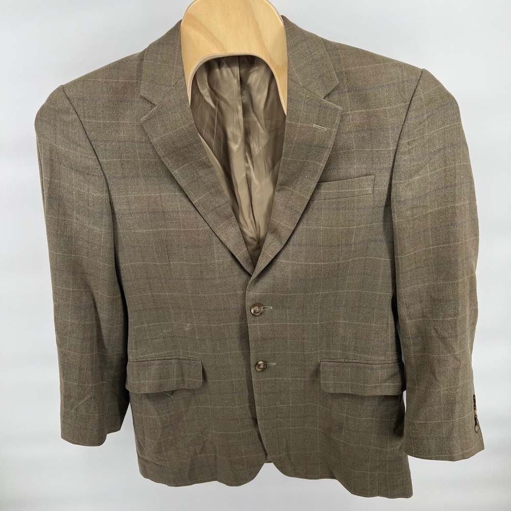 Jos A Bank 39R Blazer Mens Brown Plaid Silk Wool Blend Sport Coat 2 Button - Picture 2 of 13